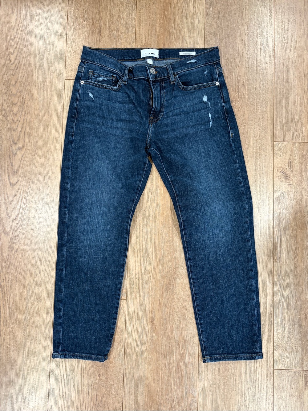 FRAME Le Garçon Crop Jeans Size 27 Distressed Dark Wash Cropped Straight